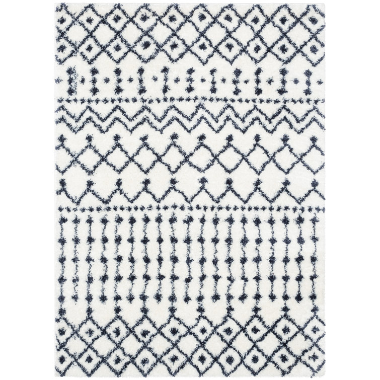 Celeste Blue Geometric Shag Rug, 47" x 63", Easy Care & Stain-Resistant