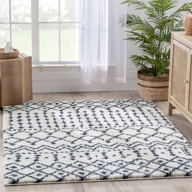 Celeste Blue Geometric Shag Rug, 47" x 63", Easy Care & Stain-Resistant