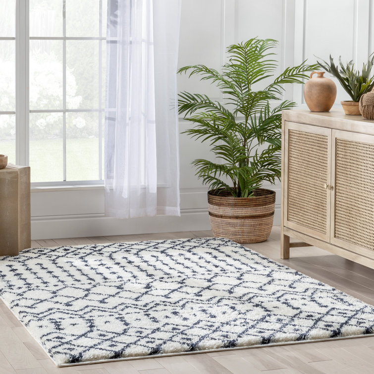 Celeste Blue Geometric Shag Rug, 47" x 63", Easy Care & Stain-Resistant