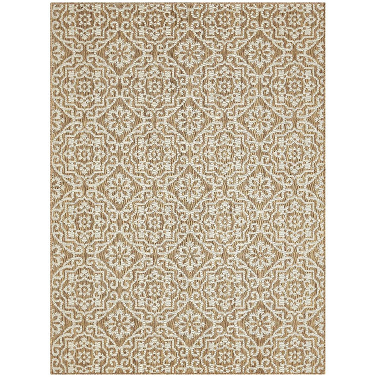 Brown and Beige Geometric Synthetic 8' x 10' Reversible Area Rug