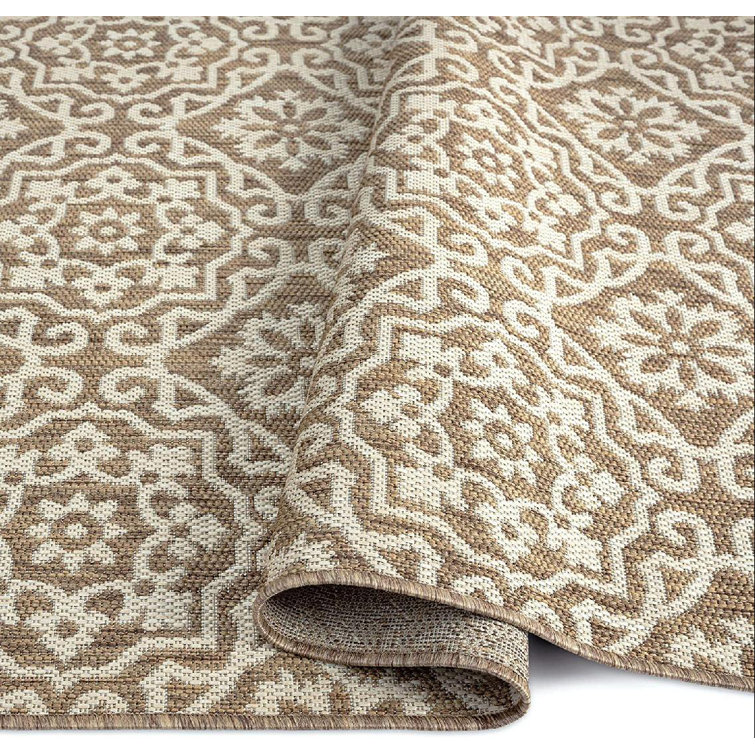 Brown and Beige Geometric Synthetic 8' x 10' Reversible Area Rug