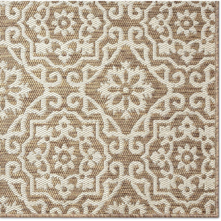 Brown and Beige Geometric Synthetic 8' x 10' Reversible Area Rug