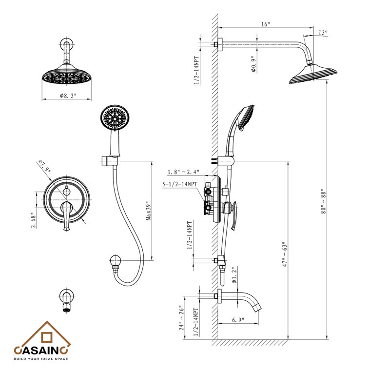 Oil Rubbed Bronze Multi-Head Wall Mounted Shower System