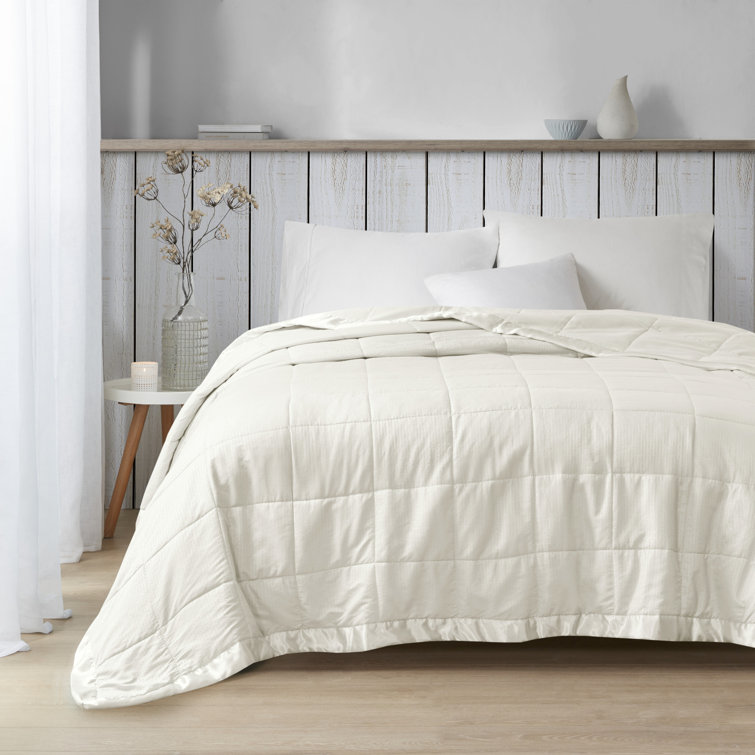 Ivory King Size Reversible Down Alternative Blanket with Satin Trim