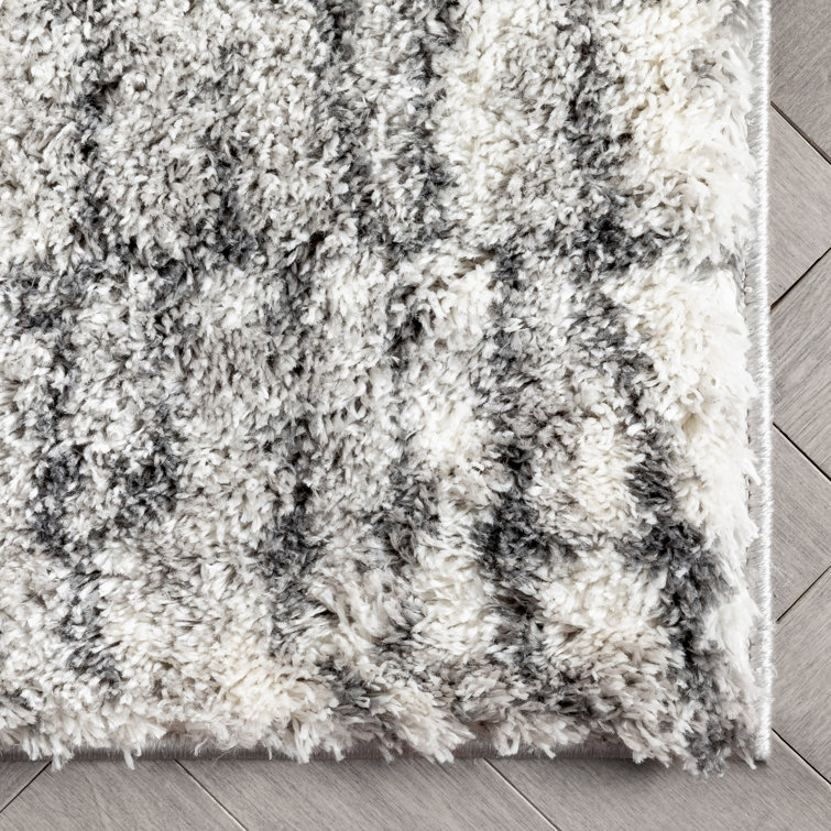 Celeste Sintra Ivory Shag Runner Rug with Geometric Pattern, 2'3" x 7'3"