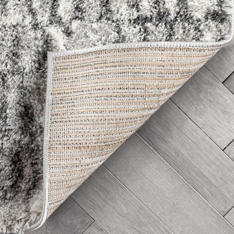 Celeste Sintra Ivory Shag Runner Rug with Geometric Pattern, 2'3" x 7'3"