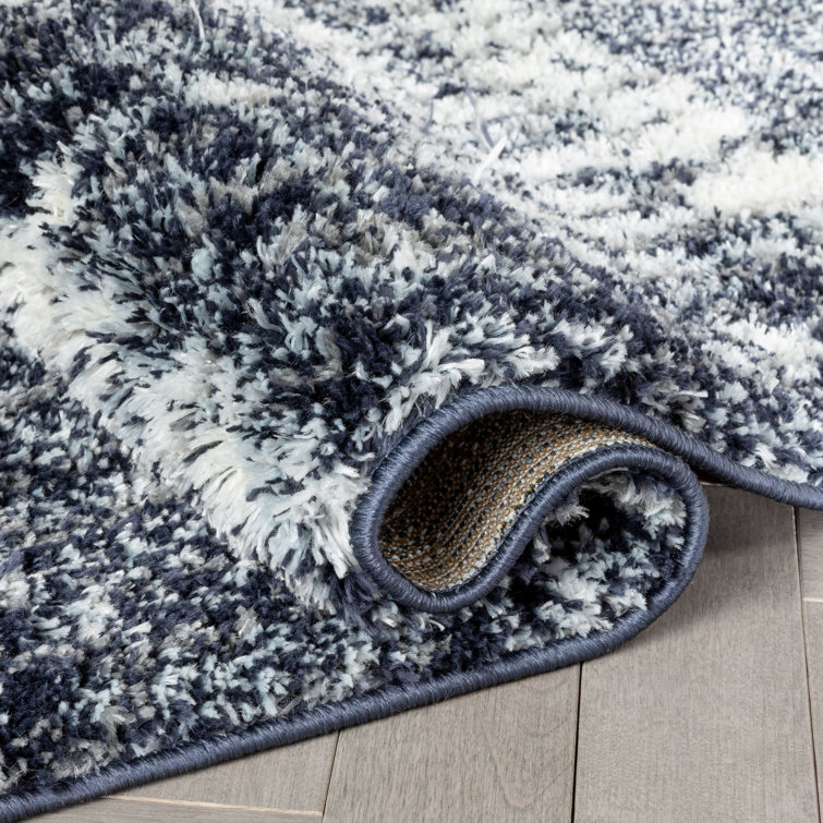 Celeste Shimmering Geometric Blue Shag Area Rug 3'11" x 5'3"