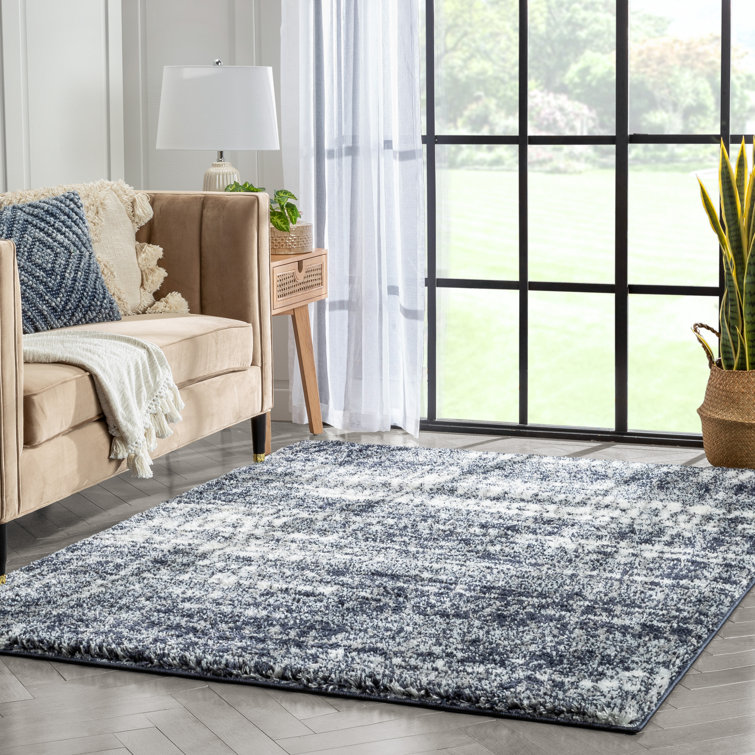 Celeste Shimmering Geometric Blue Shag Area Rug 3'11" x 5'3"