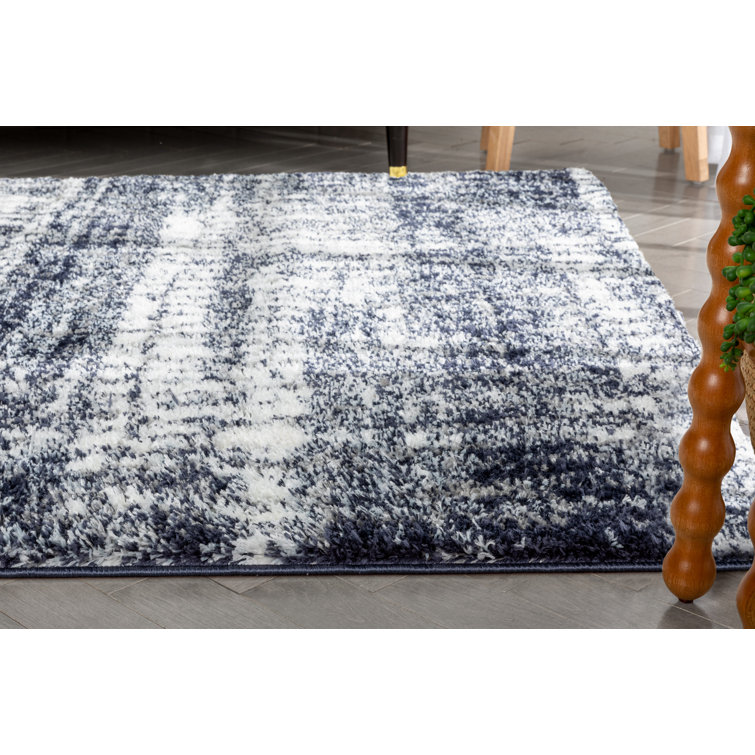 Celeste Shimmering Geometric Blue Shag Area Rug 3'11" x 5'3"