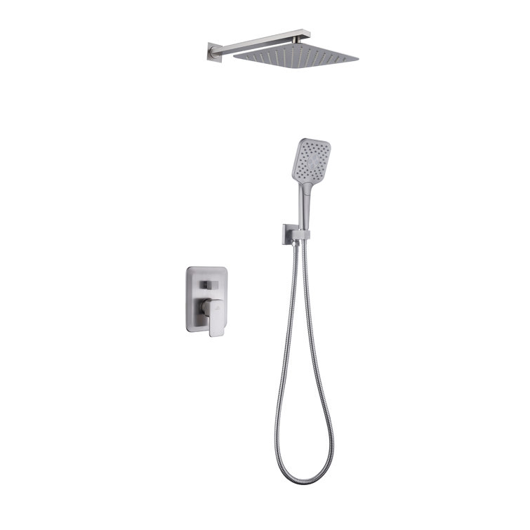 Brushed Nickel Dual Square Rain Shower Head with Handheld