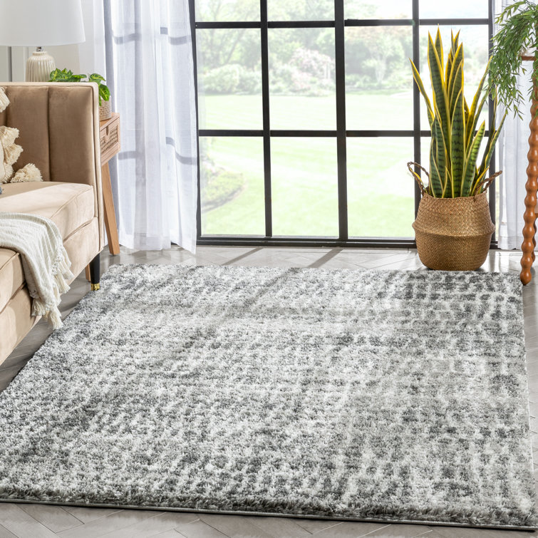 Celeste Gray Geometric Shag Rectangular Area Rug