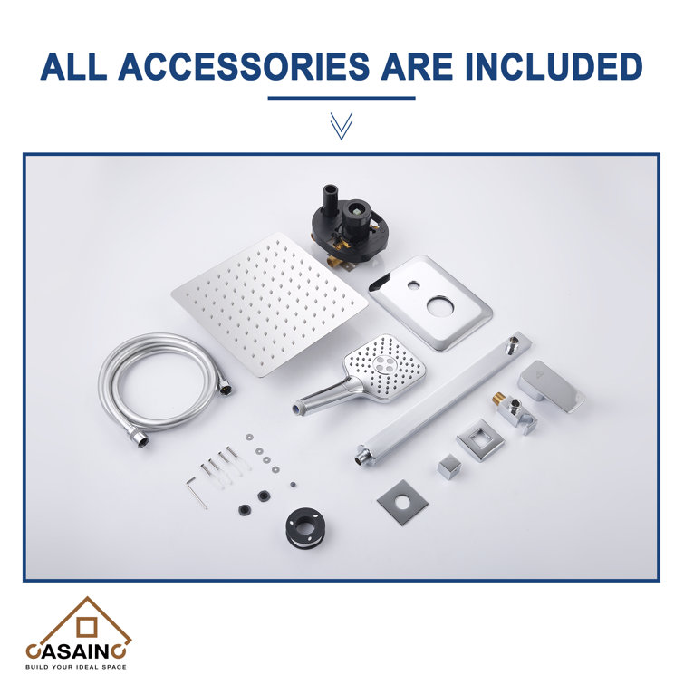 Chrome Dual Square Rain Handheld Wall Mounted Shower System