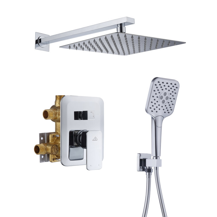 Chrome Dual Square Rain Handheld Wall Mounted Shower System