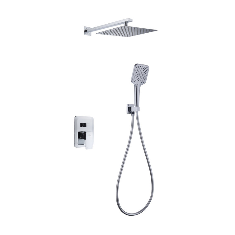 Chrome Dual Square Rain Handheld Wall Mounted Shower System