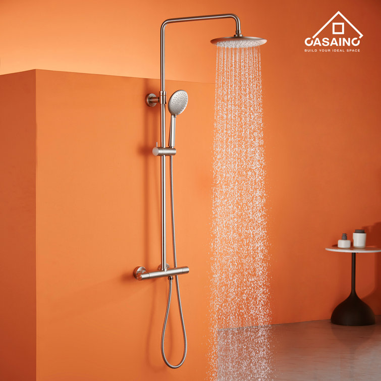 Brushed Nickel Wall Mounted Rain Shower System with Handheld