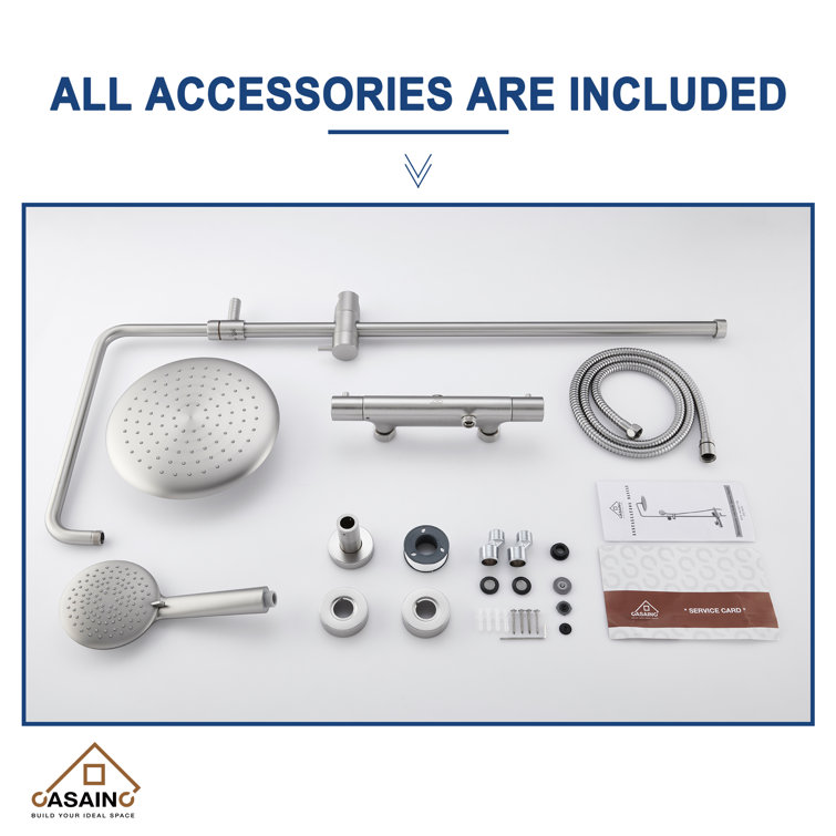 Brushed Nickel Wall Mounted Rain Shower System with Handheld