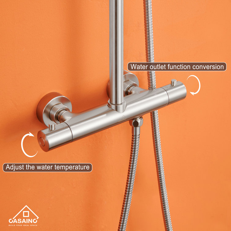 Brushed Nickel Wall Mounted Rain Shower System with Handheld