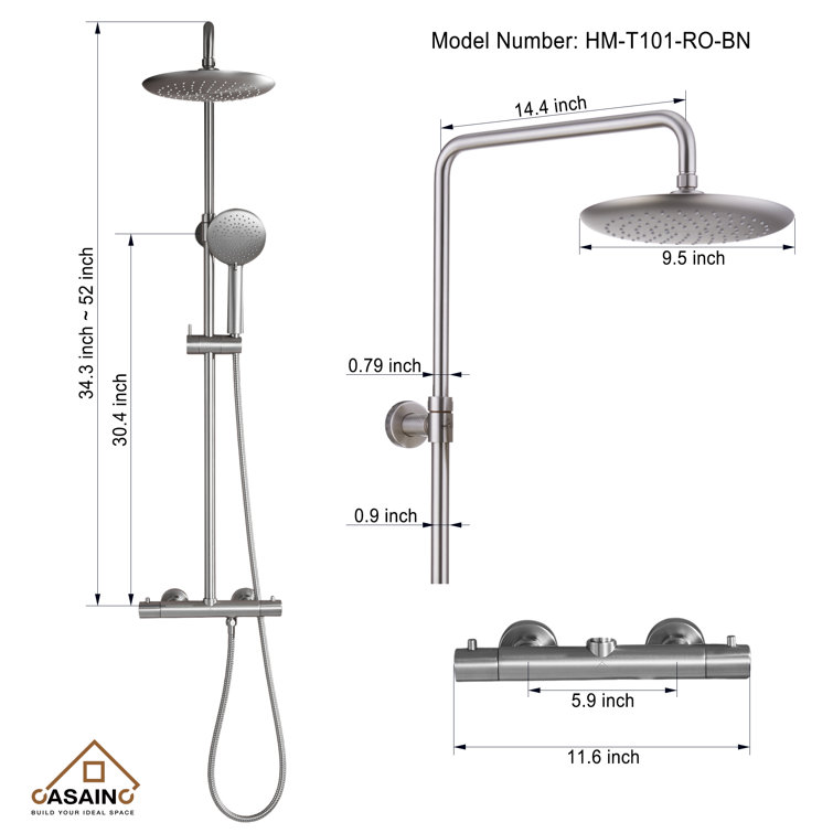 Brushed Nickel Wall Mounted Rain Shower System with Handheld