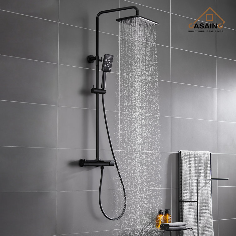 Matte Black Thermostatic Rain Shower System with Handheld