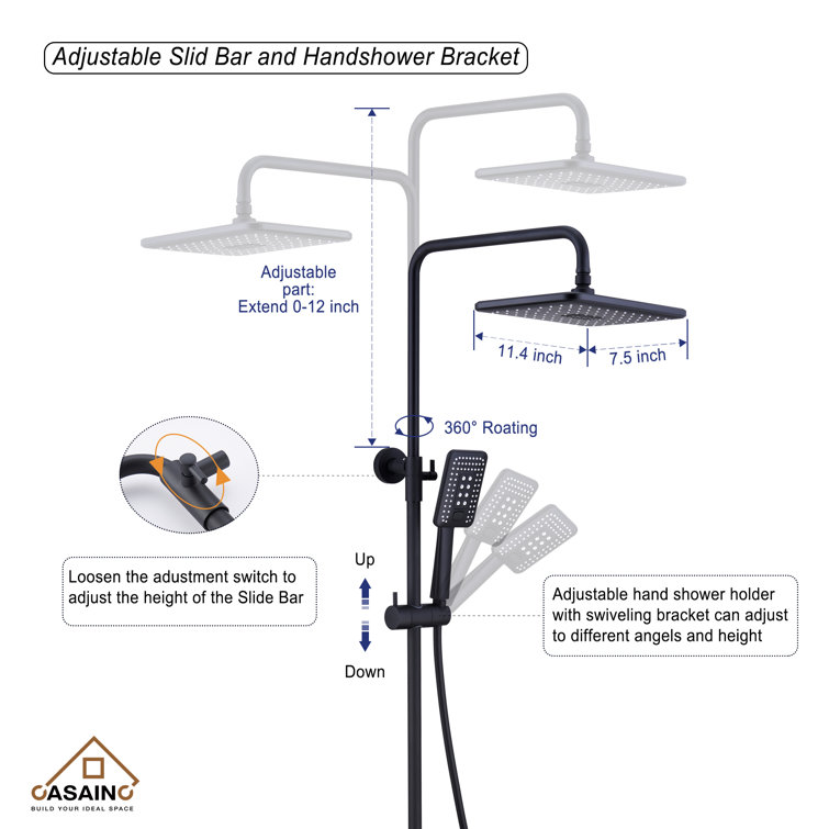 Matte Black Thermostatic Rain Shower System with Handheld