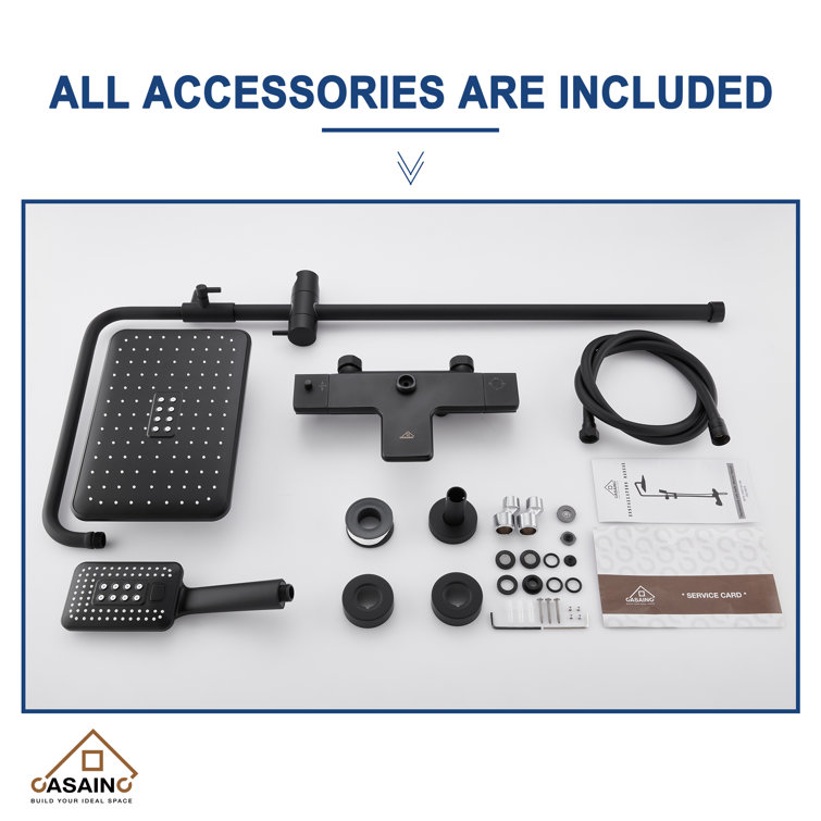 Matte Black Thermostatic Rain Shower System with Handheld