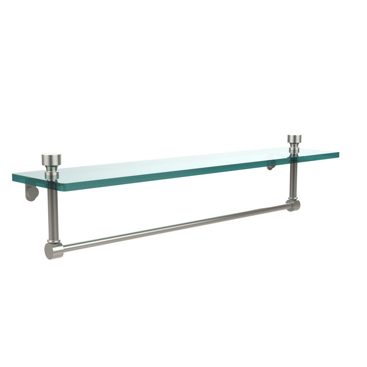 Elegant 16'' Polished Nickel Floating Glass Shelf with Towel Bar