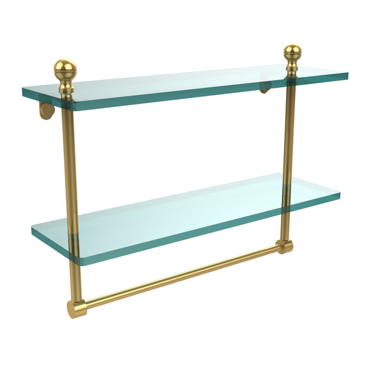 Polished Brass Two-Tier Glass Shelf with Towel Bar