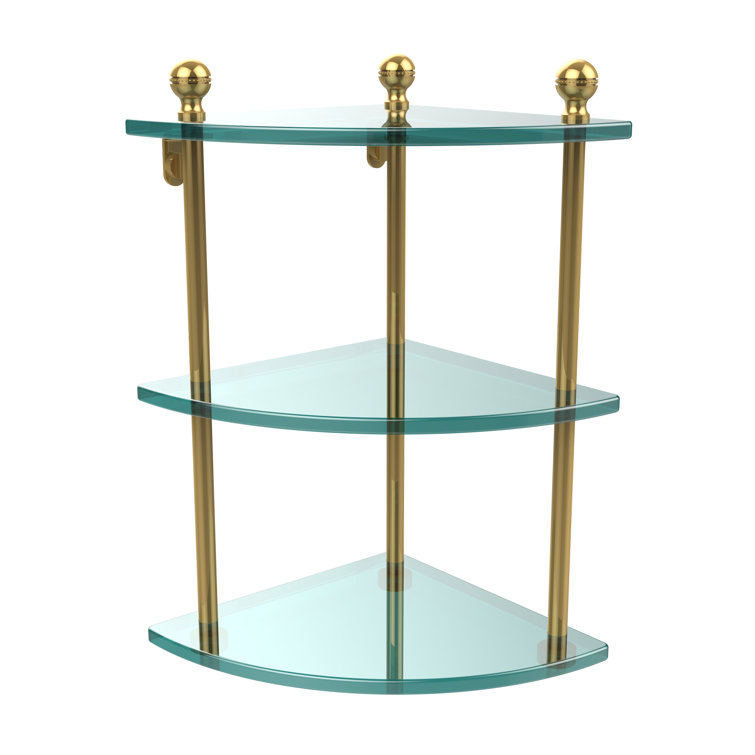 Polished Brass and Glass 3-Tier Corner Shelf