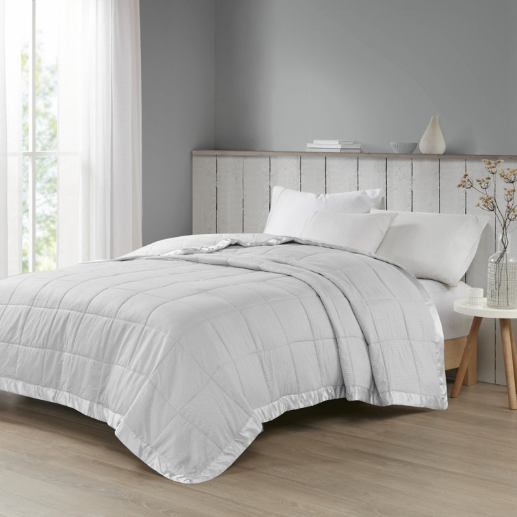 Gray King Machine Washable Reversible Down Alternative Blanket with Satin Trim