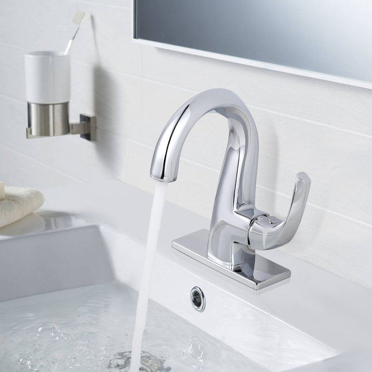 Chrome Single Handle High Arc Bathroom Faucet with Pop Up Drain