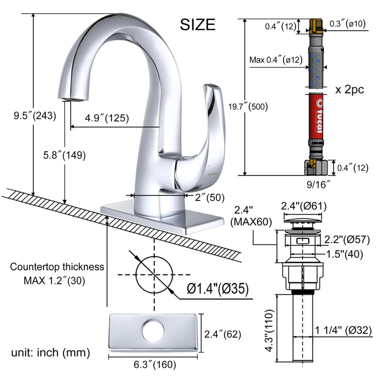 Chrome Single Handle High Arc Bathroom Faucet with Pop Up Drain