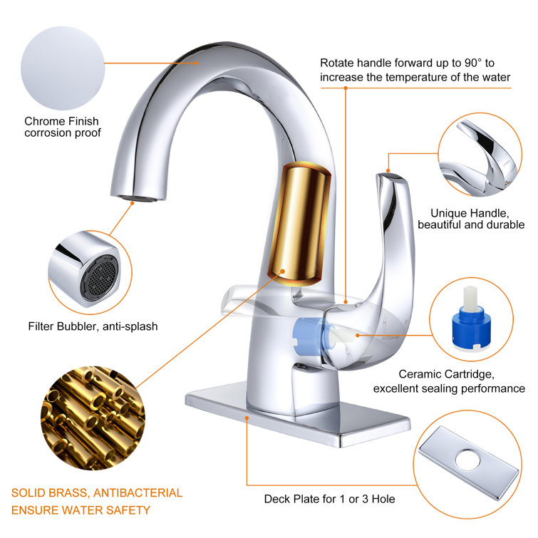 Chrome Single Handle High Arc Bathroom Faucet with Pop Up Drain