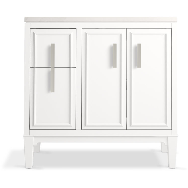 Southerk 36-Inch White Freestanding Bathroom Vanity Set with Quartz Top