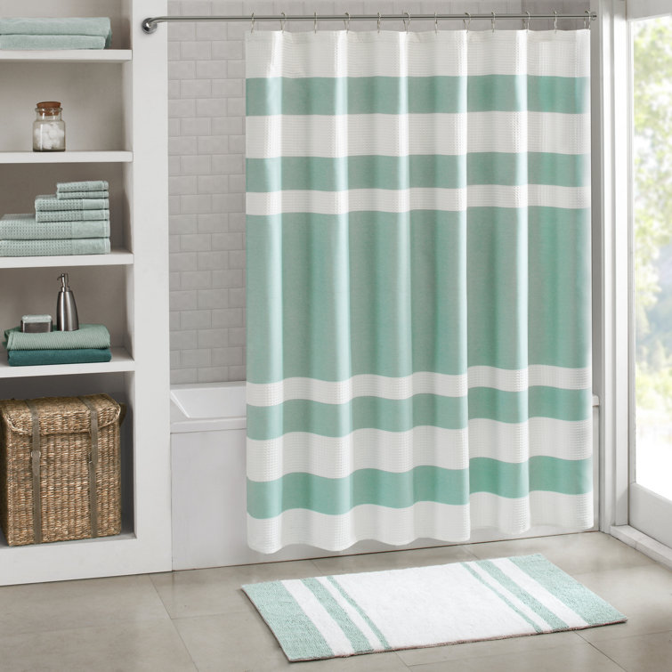 Grey and White Waffle Weave Fabric Shower Curtain