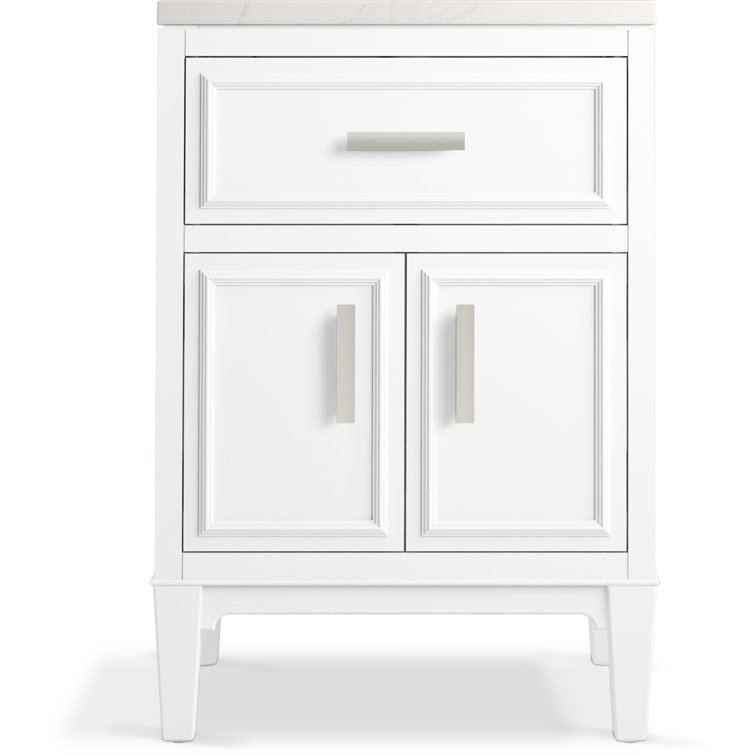 White 24-Inch Freestanding Bathroom Vanity with Quartz Top