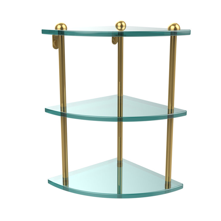 Polished Brass and Glass 3-Tier Corner Shelf