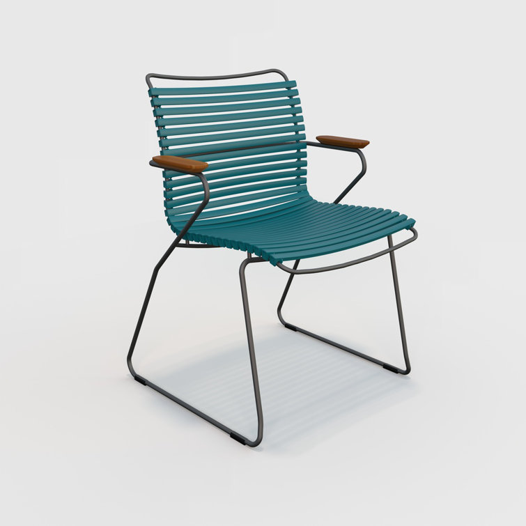 Petrol Blue Outdoor Dining Chair with Bamboo Armrests
