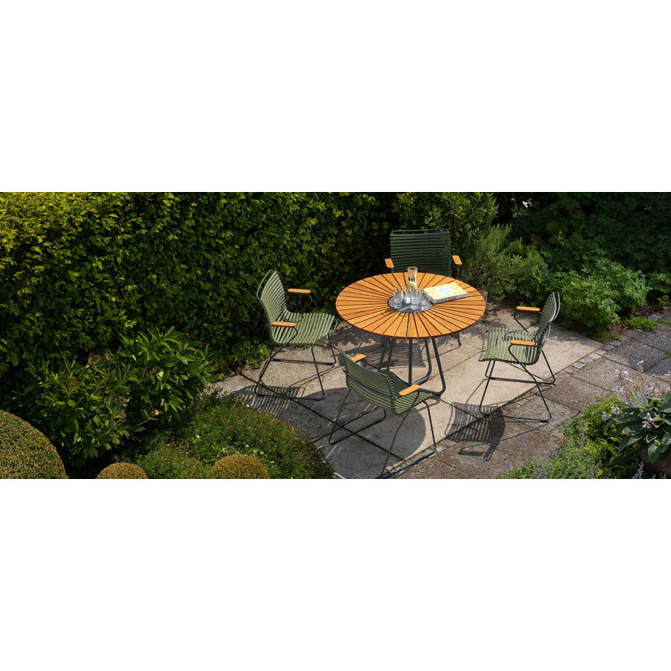 Petrol Blue Outdoor Dining Chair with Bamboo Armrests