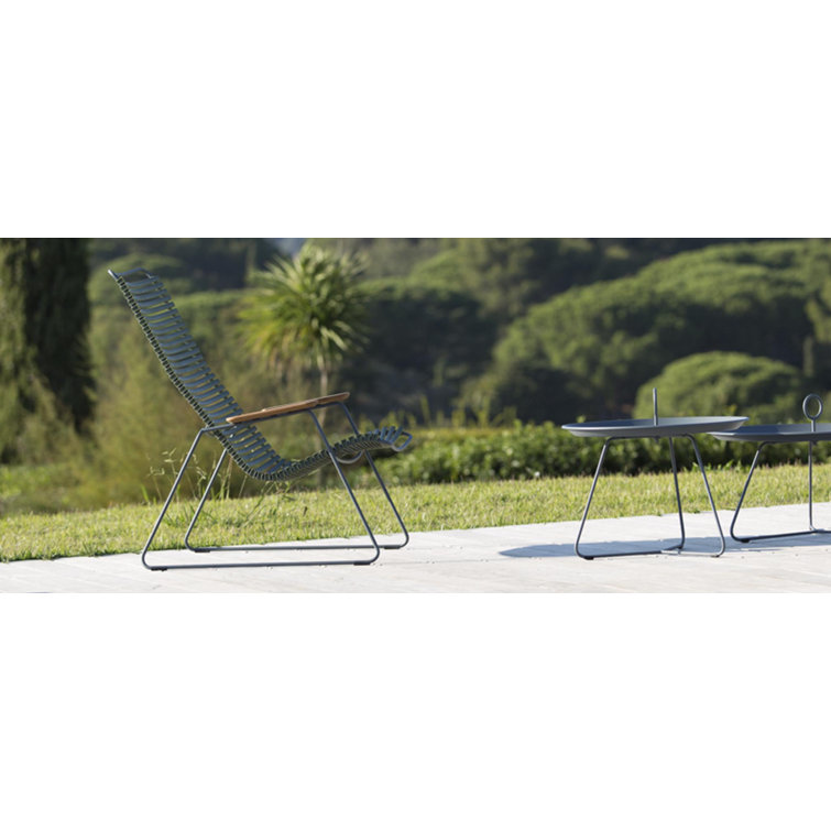 Pine Green Adjustable Outdoor Lounge Chair with Wooden Armrests