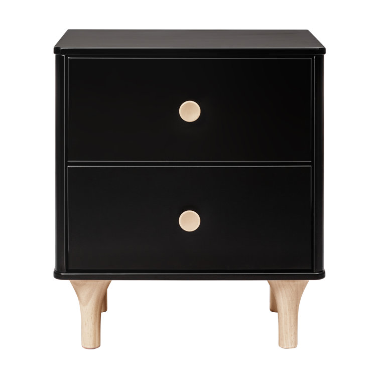 Black and Natural 2-Drawer Nightstand with USB Port