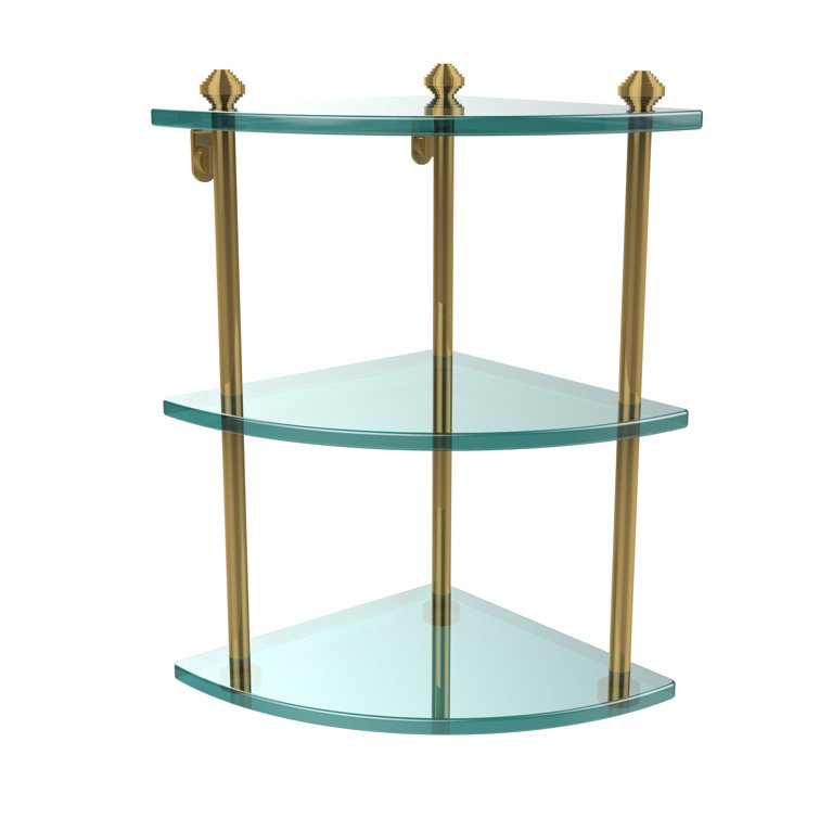 Polished Brass and Glass 3-Tier Corner Shelf