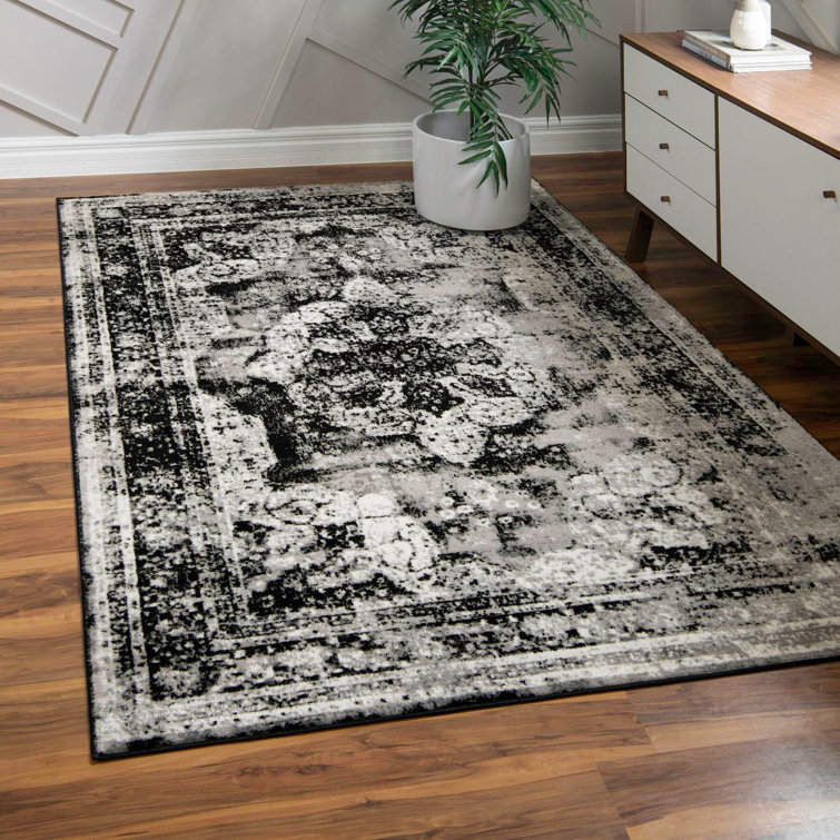 Brandt Black and Gray Oriental Synthetic 10' x 14' Area Rug