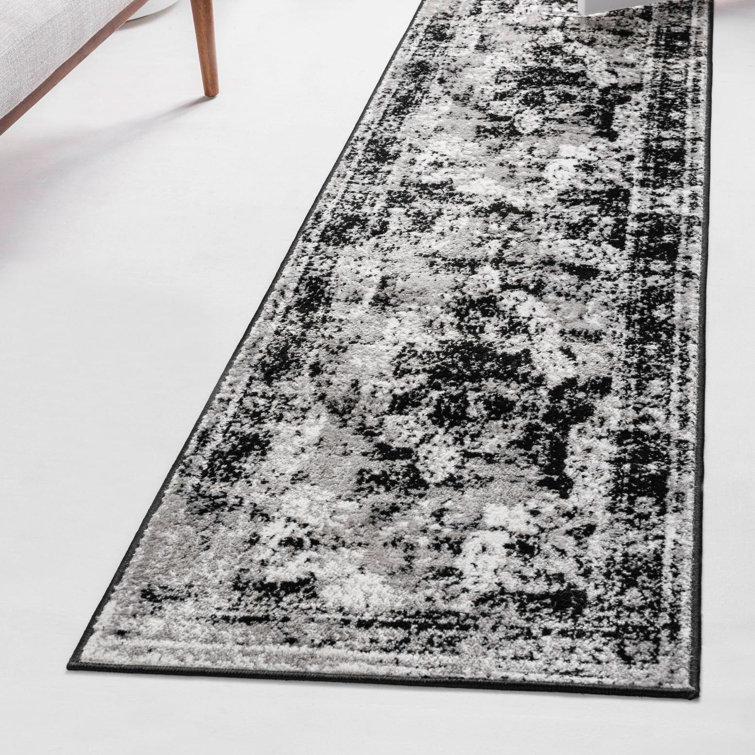 Brandt Black and Gray Oriental Synthetic 10' x 14' Area Rug