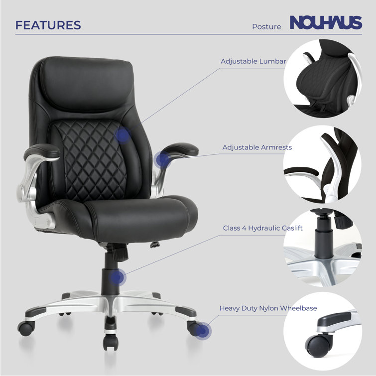 Flat Black Faux Leather Ergonomic Executive Office Chair