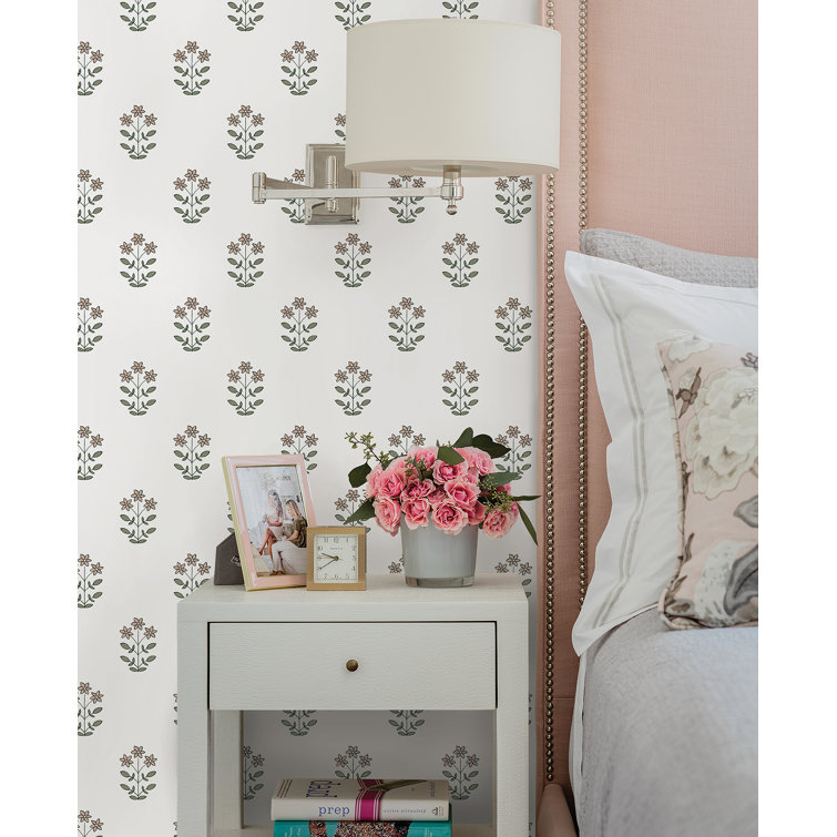 Pink Floral Non-Woven Removable Wallpaper