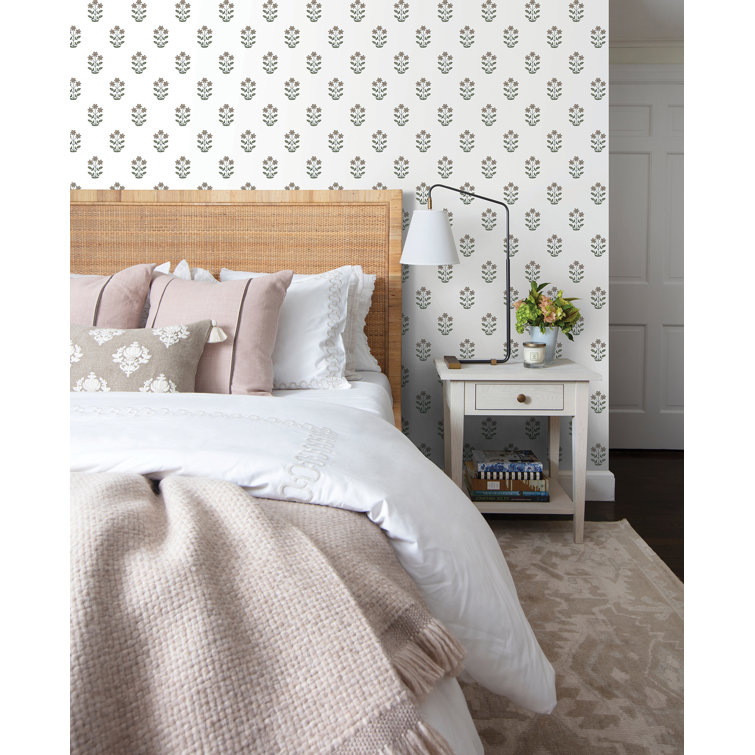Pink Floral Non-Woven Removable Wallpaper