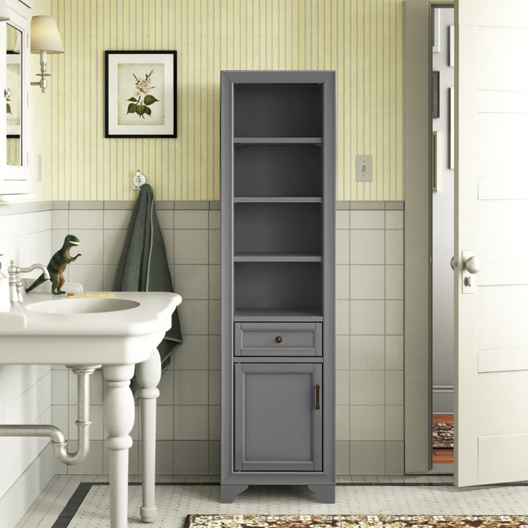 Tara Vintage Gray Tall Linen Cabinet with Adjustable Shelves