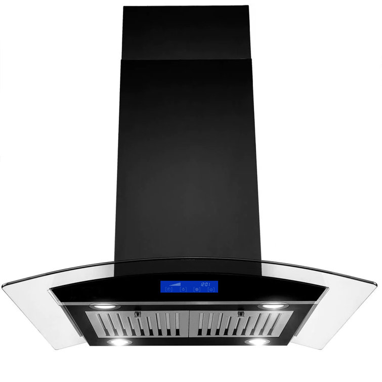 36" Black Stainless Steel Convertible Island Range Hood with Baffle Filter