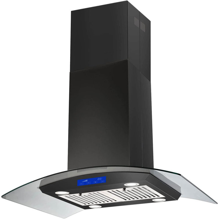 36" Black Stainless Steel Convertible Island Range Hood with Baffle Filter