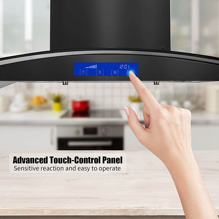 36" Black Stainless Steel Convertible Island Range Hood with Baffle Filter